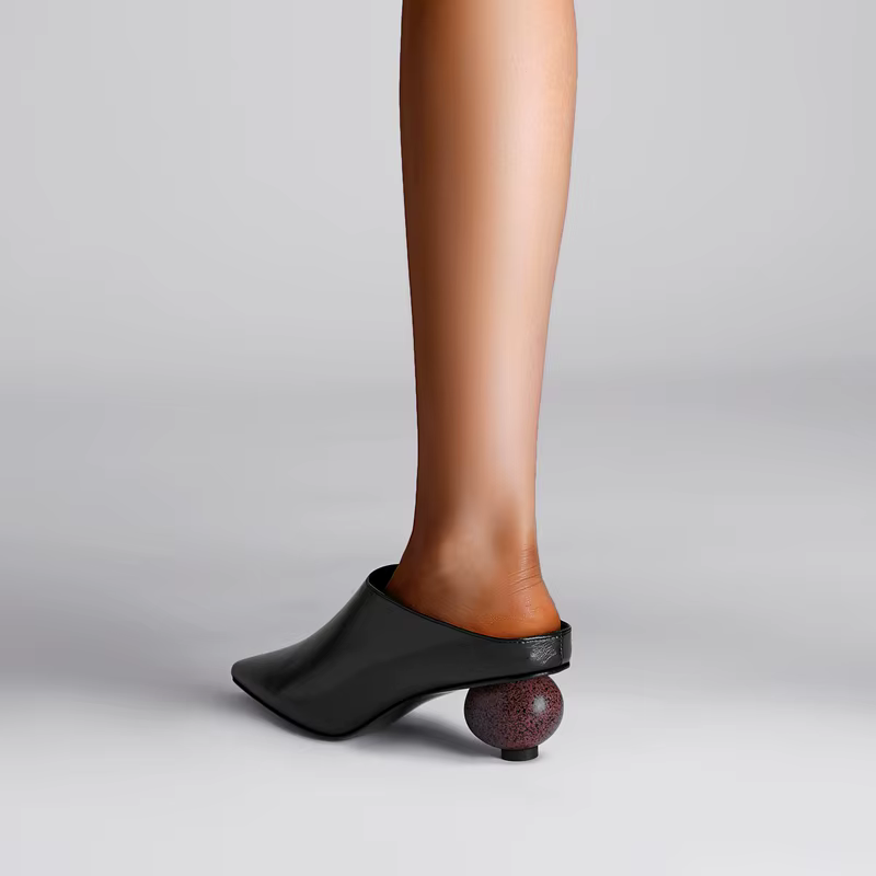 Pointed Horse Oil Leather Genuine Leather Sheepskin Large Muller Half Slippers - Image 3