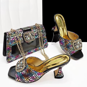 Square Toe Sandals With Matching Handbag Set Perfect for Weddings and Parties