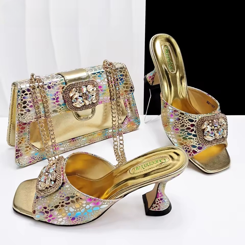Square Toe Sandals With Matching Handbag Set Perfect for Weddings and Parties - Image 9