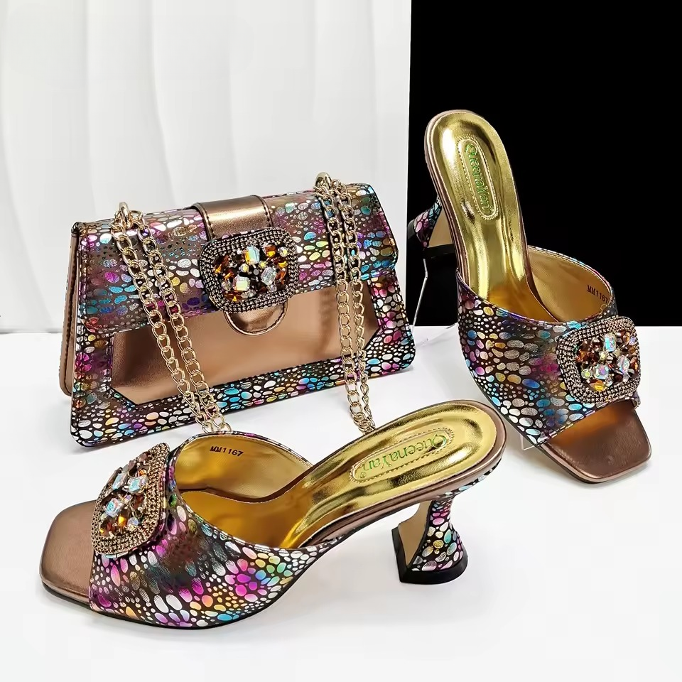 Square Toe Sandals With Matching Handbag Set Perfect for Weddings and Parties - Image 7
