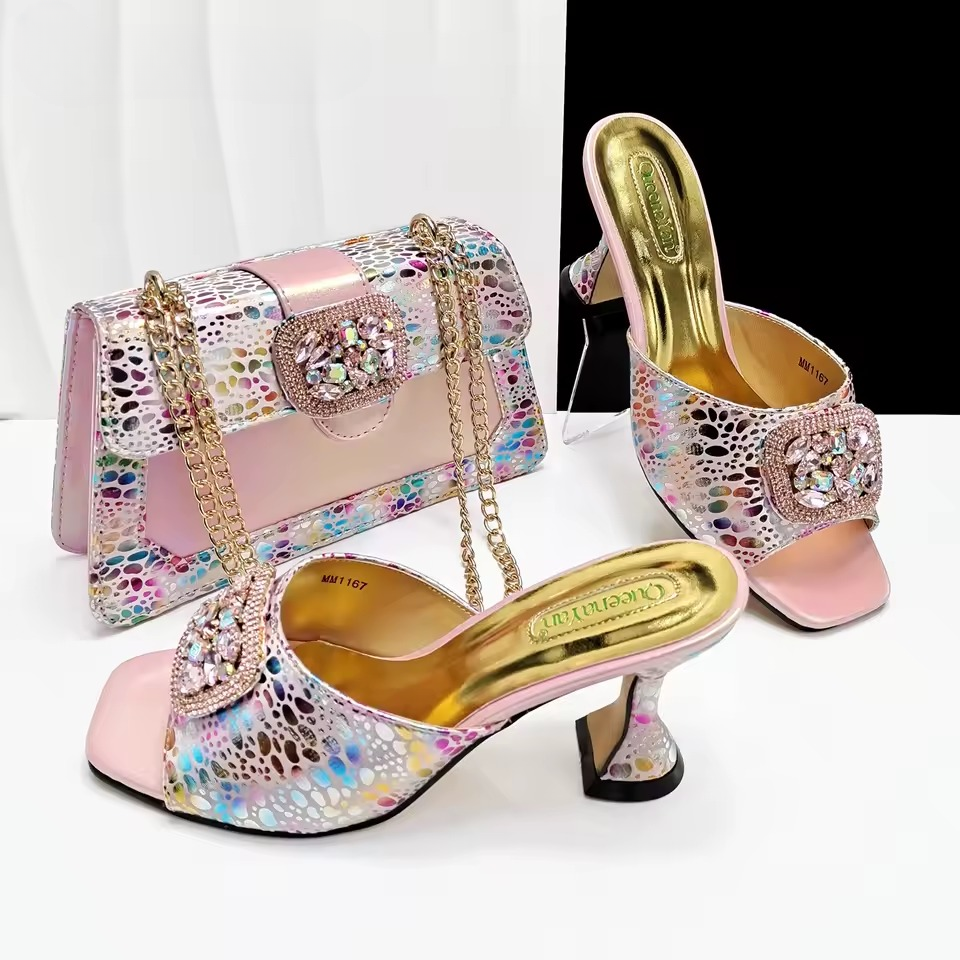 Square Toe Sandals With Matching Handbag Set Perfect for Weddings and Parties - Image 5