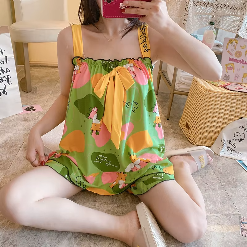 Princess Style Cartoon Tide Sling Suspender Sleeveless Shorts Nightwear Set - Image 2