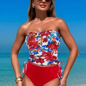 Printed Strapless Sleeveless Resort Wear Two-piece Swimsuit