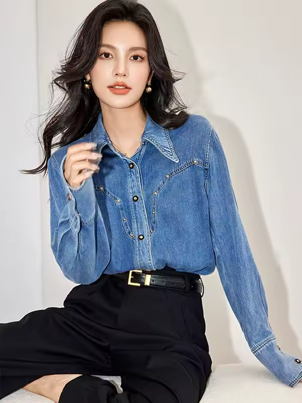 Retro Loose Fit Niche Long Sleeved Outerwear Denim Shirt
