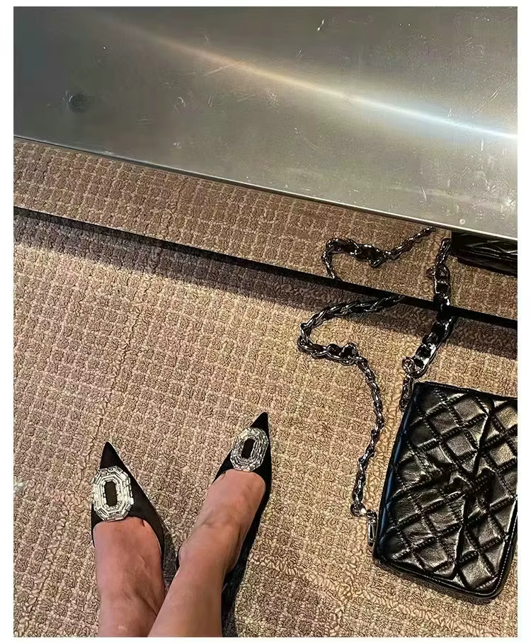 Rhinestone Satin elastic band Pointy Toe Crystal High Heels - Image 3