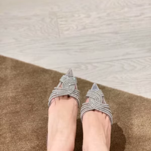 Rhinestone Solid Pointed toe Rubber Roman Strap Stiletto Heel