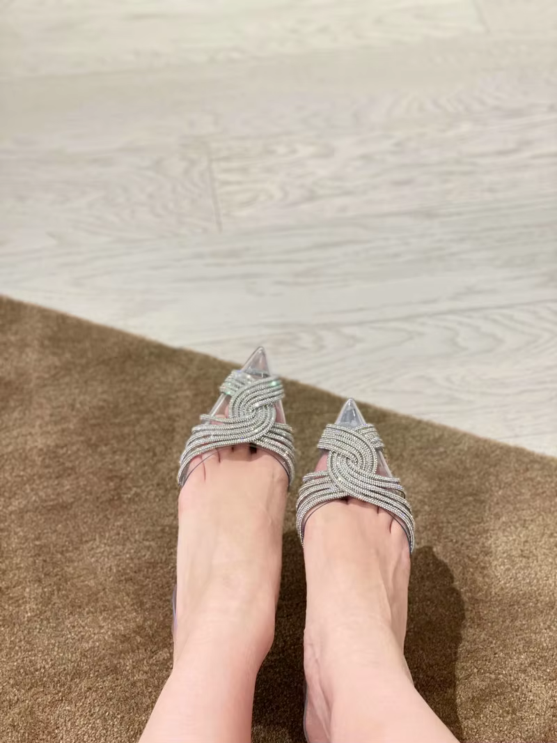 Rhinestone Solid Pointed toe Rubber Roman Strap Stiletto Heel