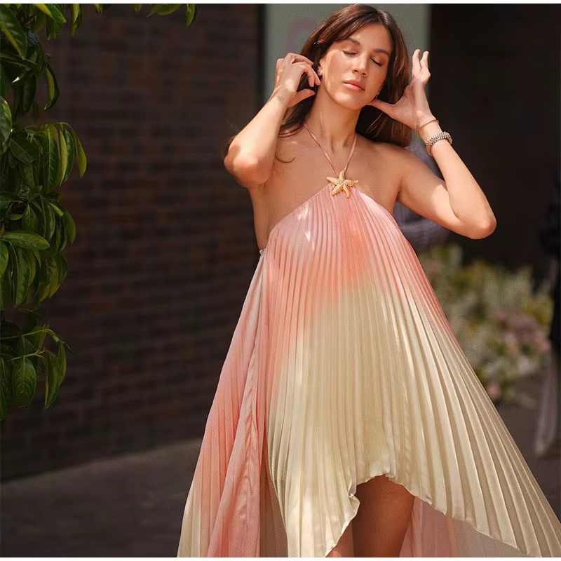 Ruffled Halter Gradient Sleeveless Backless Beach Ball Long Maxi Dresses - Image 5