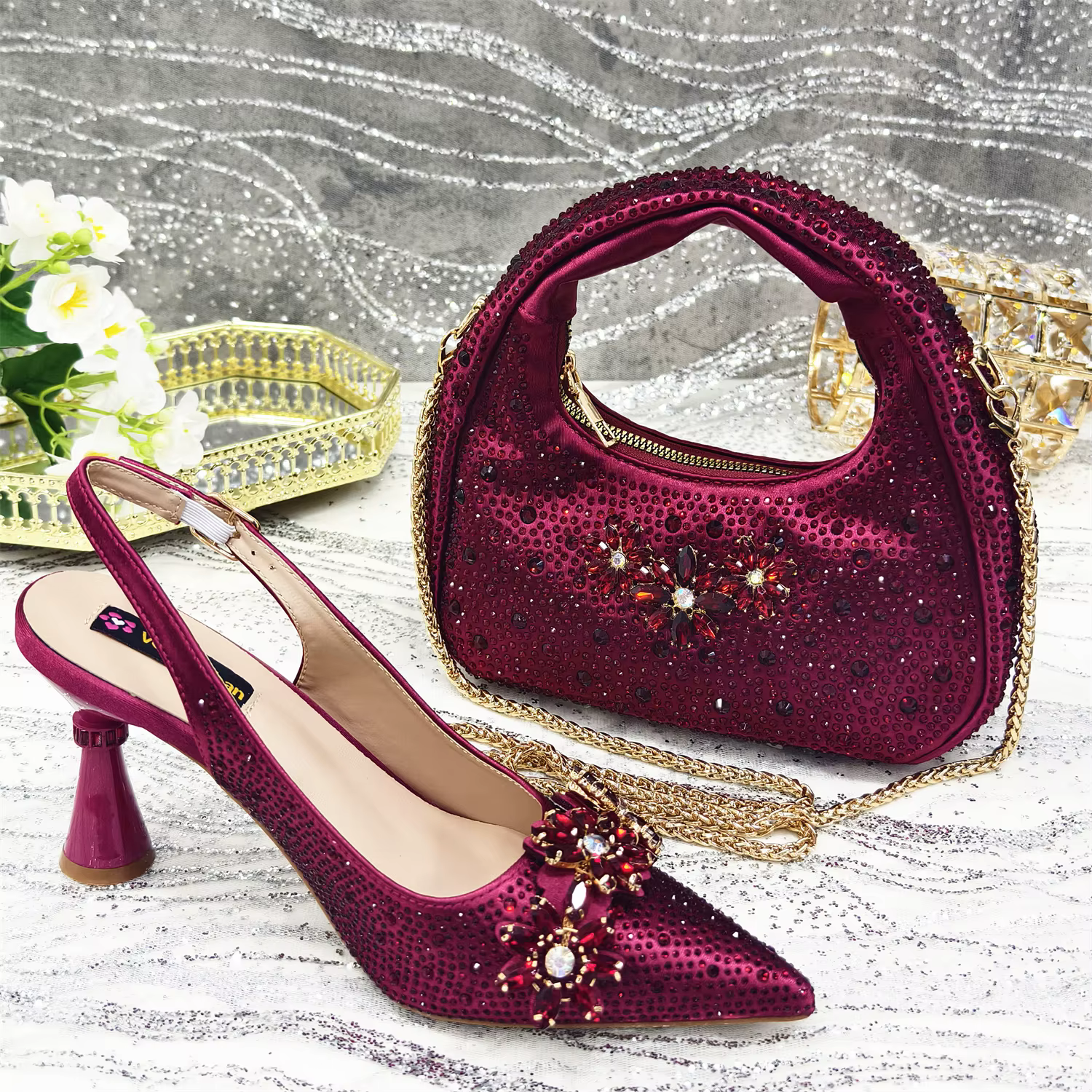 Special Design Pointy Toe Party High Heels And Exquisite Clutch Bag - Image 7