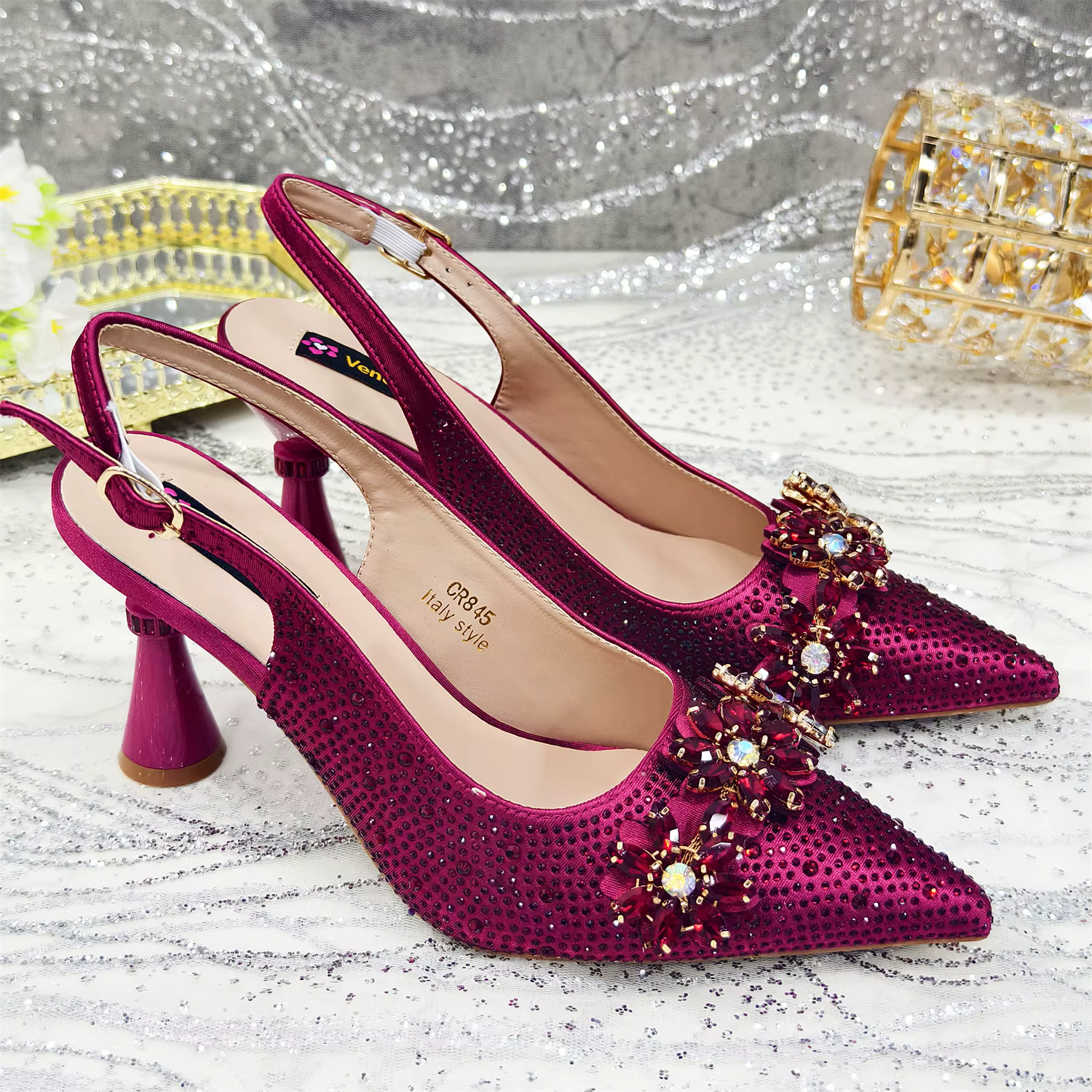 Special Design Pointy Toe Party High Heels And Exquisite Clutch Bag - Image 8