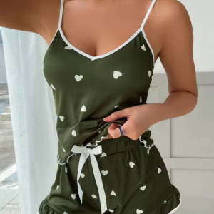 Suspenders Soft Casual Cute Printed Large Size Vest Shorts Pajama Set