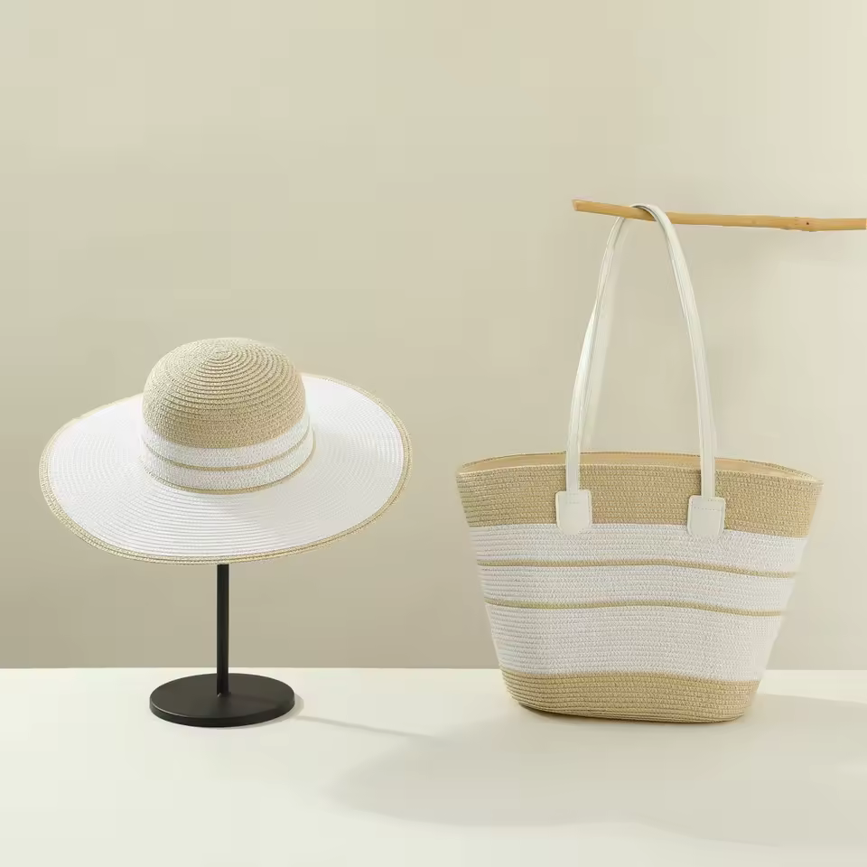 Travel Beach Outdoor Sun Hat Straw Hat Bag Set