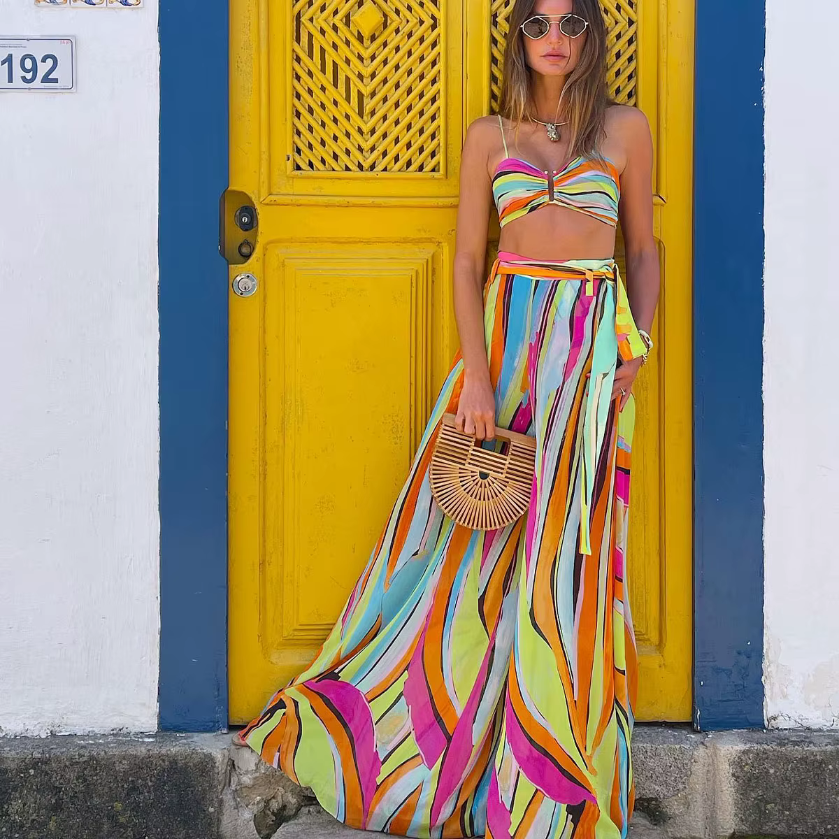 Trendy 3 Piece Bandage Bikini With Wide Legs Pants Swimwear - Image 2