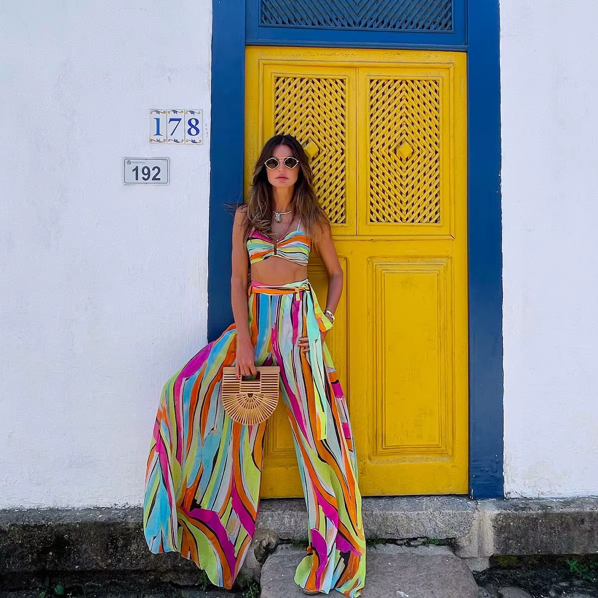 Trendy 3 Piece Bandage Bikini With Wide Legs Pants Swimwear