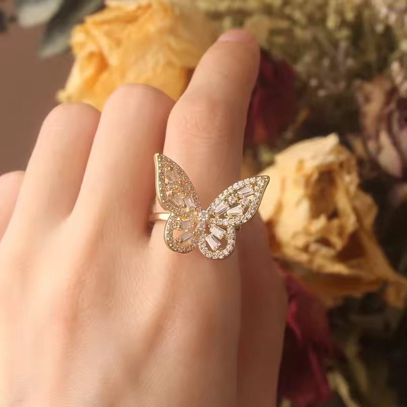 Trendy Butterfly Zirconia Adjustable Open Wedding Cocktail Rings