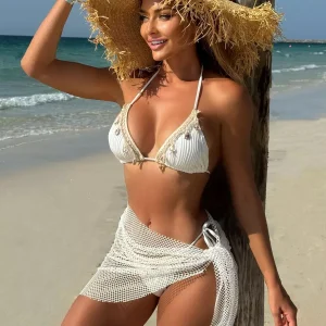 Trendy Lace Up Cut-Outs Bohemian Wrap Mini Skirt Bikini Set