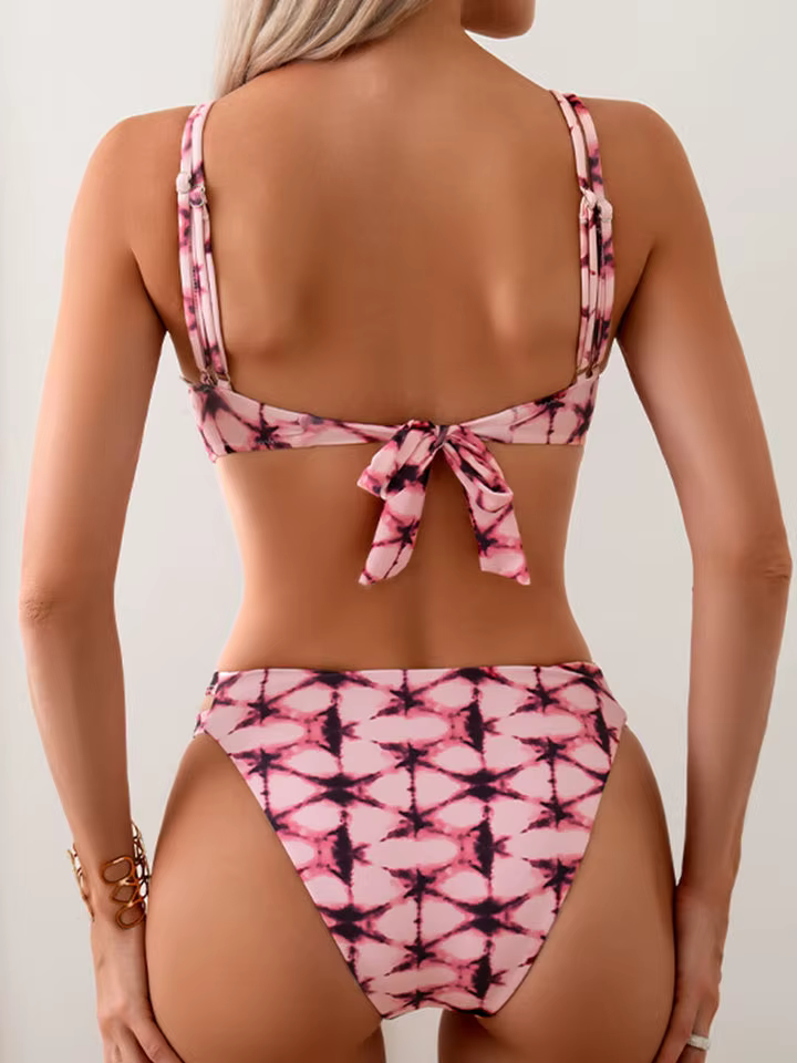 Trendy Beach Style Printed Push Up Strappy Bathers Bathing Bikini Set - Image 2