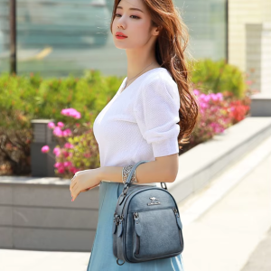 Trendy Solid Multi-pocket Retractable Travel Leather Backpacks