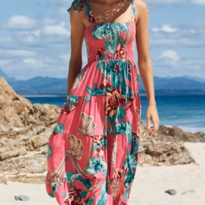 Trendy Square Neck Sleeveless Printed Long Tank Dress