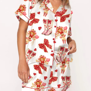 Vintage Fashion Short Sleeve Preppy Shirt Pajamas Lounge Set Comfy Sleepwear