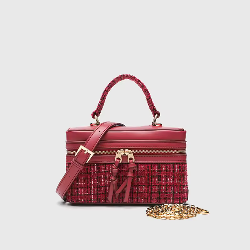 Vintage Solid Woolen Box Chains Sling Clutch Square Bag - Image 8