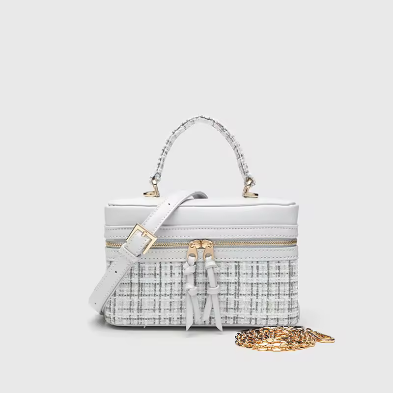 Vintage Solid Woolen Box Chains Sling Clutch Square Bag - Image 7