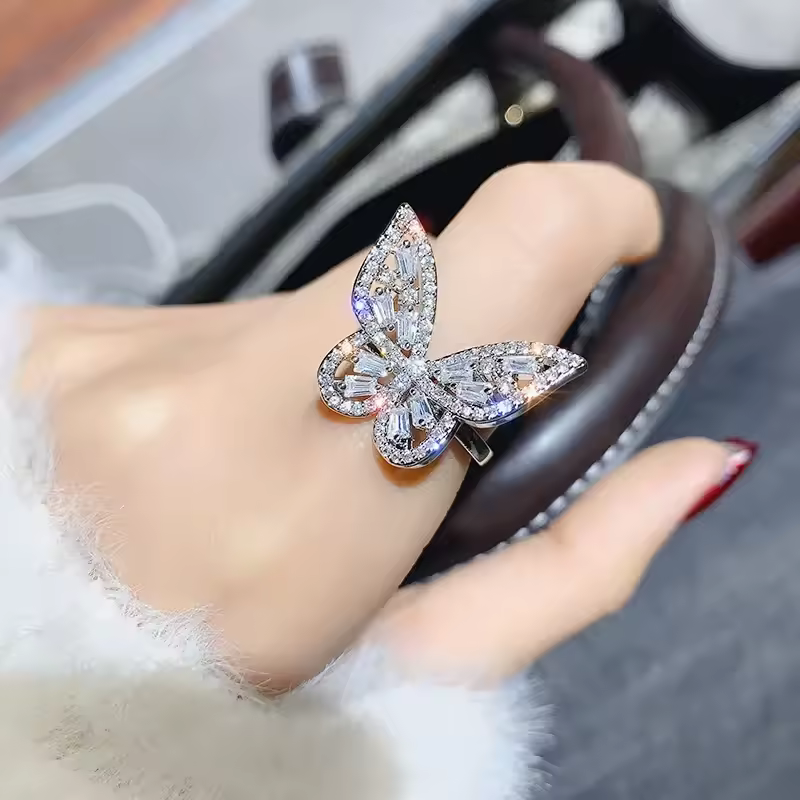 Zirconia Butterfly Engagement Adjustable Open Wedding Rings