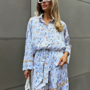 Elegant Long Sleeve Shirt With High Waist Shorts Two Pieces Set