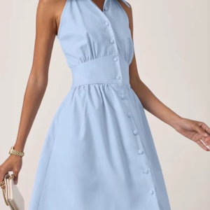 Elegant Lapel Sleeveless Classic Solid Single Breasted Mini Dresses