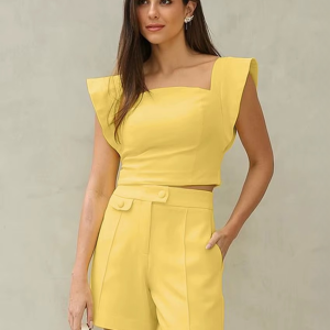 Casual Sleeveless Crop Top With Streetwear High Waist Slim Shorts Set Two Piece