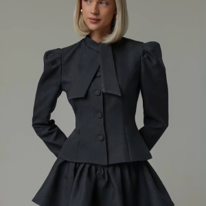 Elegant Long Sleeve Shirt With High Waist Mini Skirt Two Pieces Set