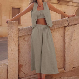 Casual Sleeveless Tank Top + Crop Top With High Waist Long Skirt 3 Piece Set