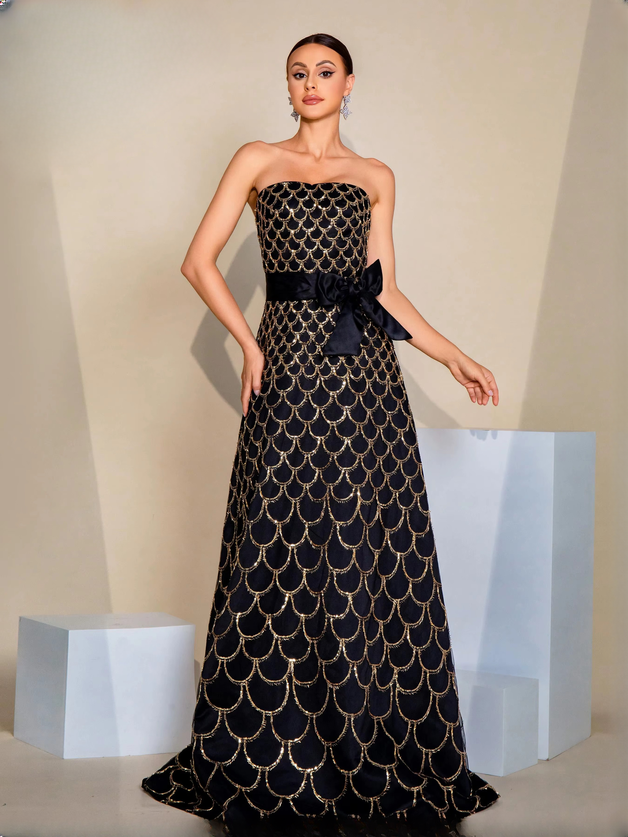 Elegant Strapless Sequin A Line Cocktail Evening Formal Maxi Dress - Image 5