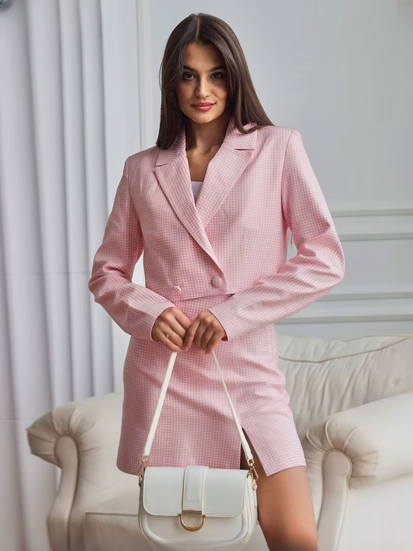 Elegant Long Sleeve Crop Top With High Waist Mini Skirt Two Pieces Set