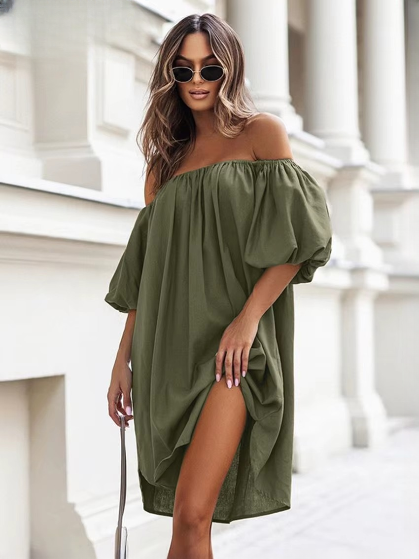 Elegant Square Collar Short Sleeve Cotton Mini Dresses - Image 6