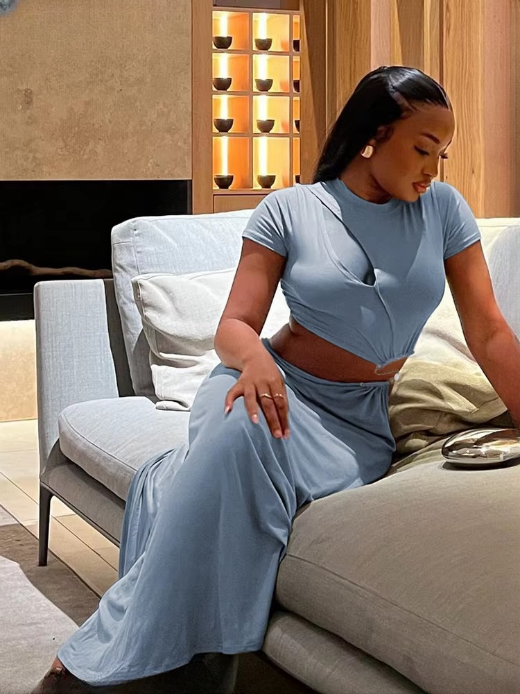 Classic Solid Chic Waistless Hollow Short Sleeve O-neck Simple Long Maxi Dress - Image 3