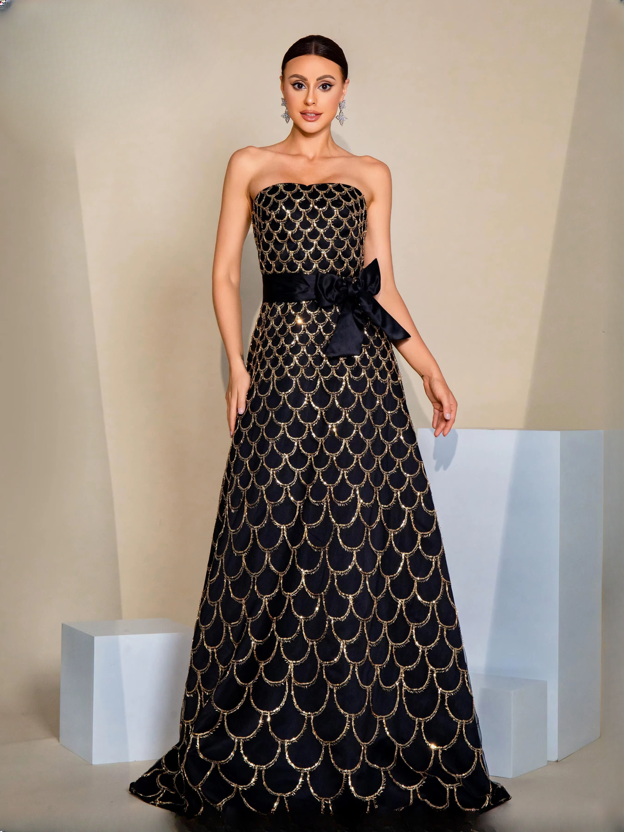Elegant Strapless Sequin A Line Cocktail Evening Formal Maxi Dress - Image 4