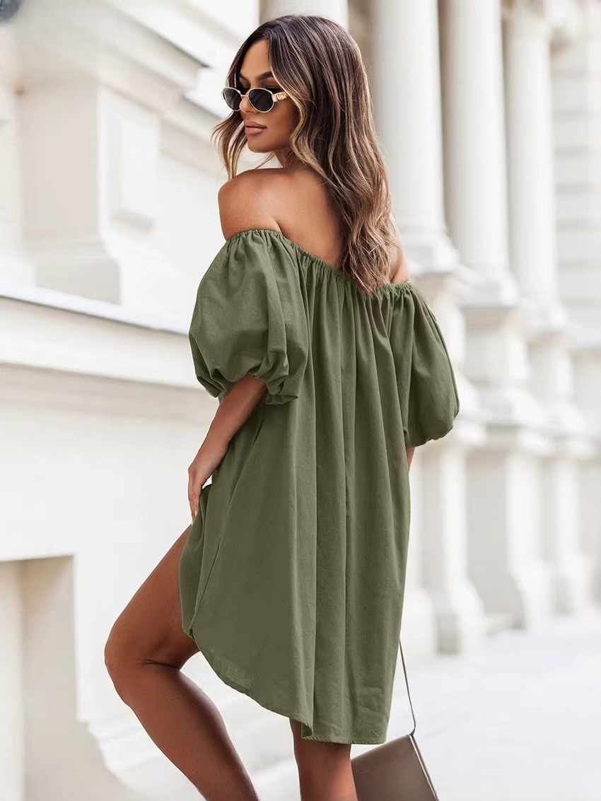 Elegant Square Collar Short Sleeve Cotton Mini Dresses - Image 5