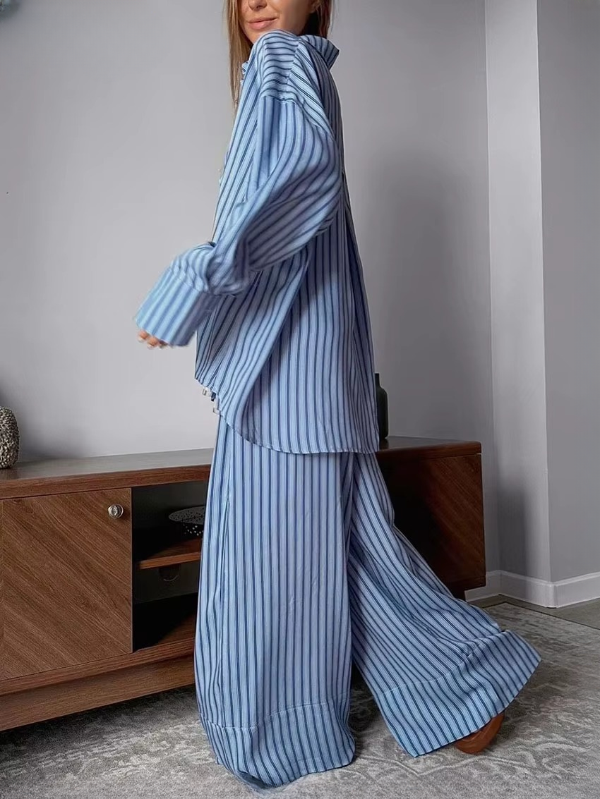 Elegant Long Sleeve Shirt + Crop Top With High Waist Wide Pants 3 Pieces Set - Image 6