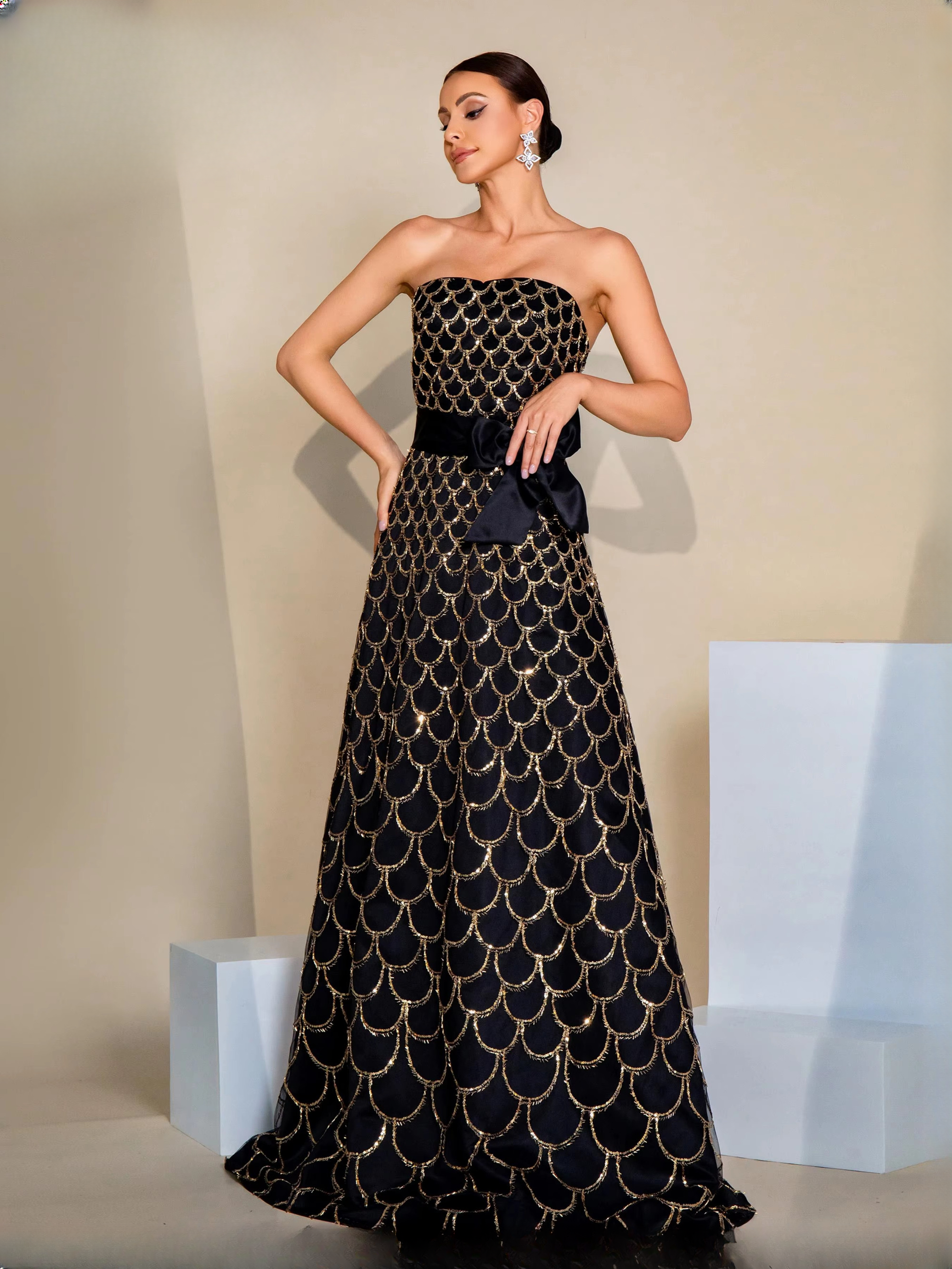Elegant Strapless Sequin A Line Cocktail Evening Formal Maxi Dress - Image 2