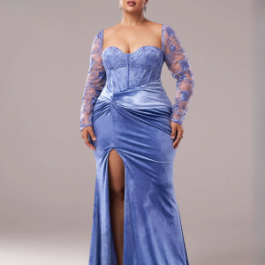 Elegant Plus Size Velvet Peter pan Collar Floor-Length Maxi Dresses