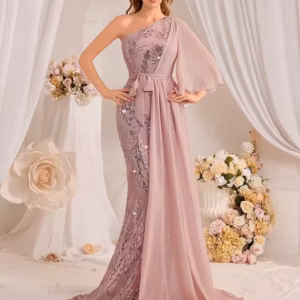 Luxury One Shoulder Sparkle Patchwork Formal Long Maxi Dresses