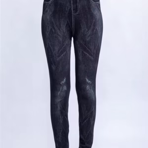 Casual Geometric Faux Denim Knitted Pencil Pants Gym Leggins