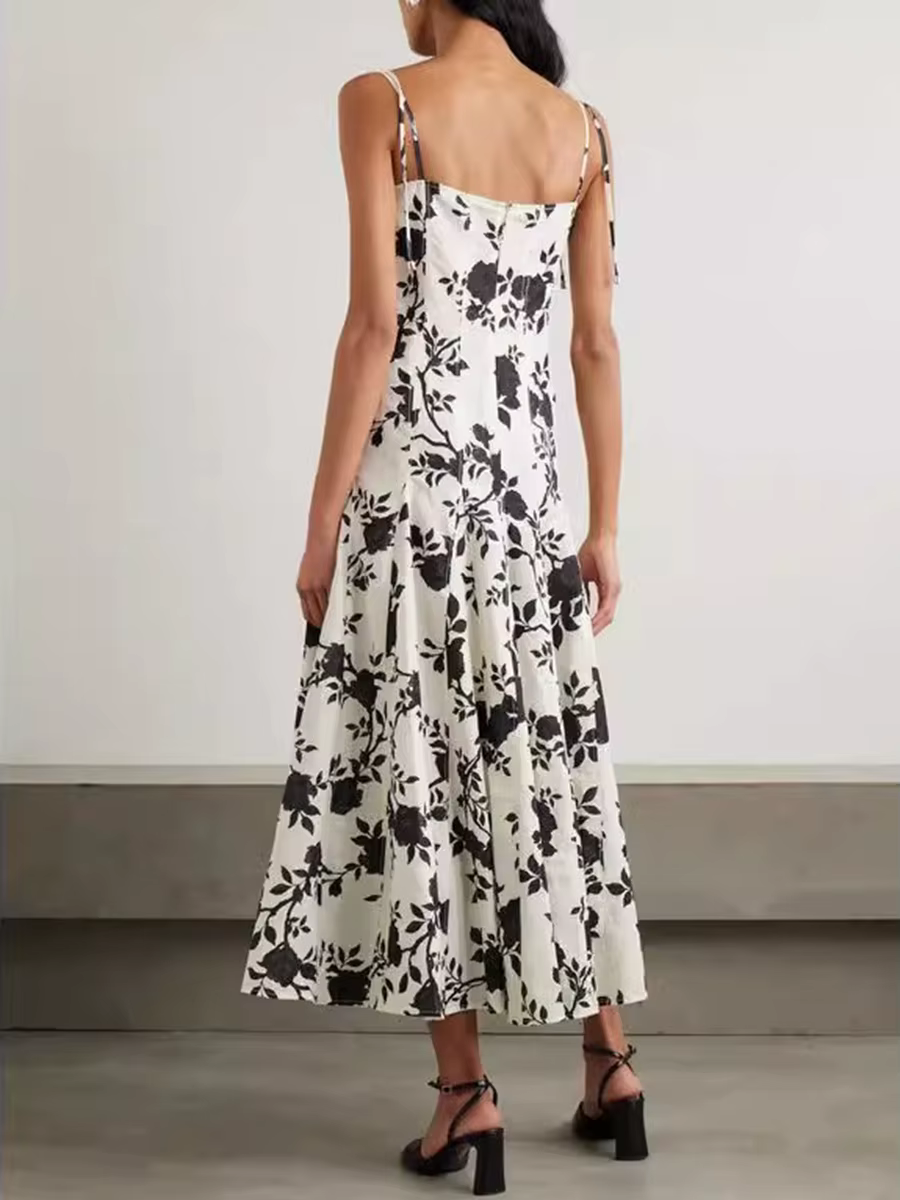 Vintage Bohemia Patchwork Floral Square Collar Sleeveless High Waist Folds Printed Dress - Image 2