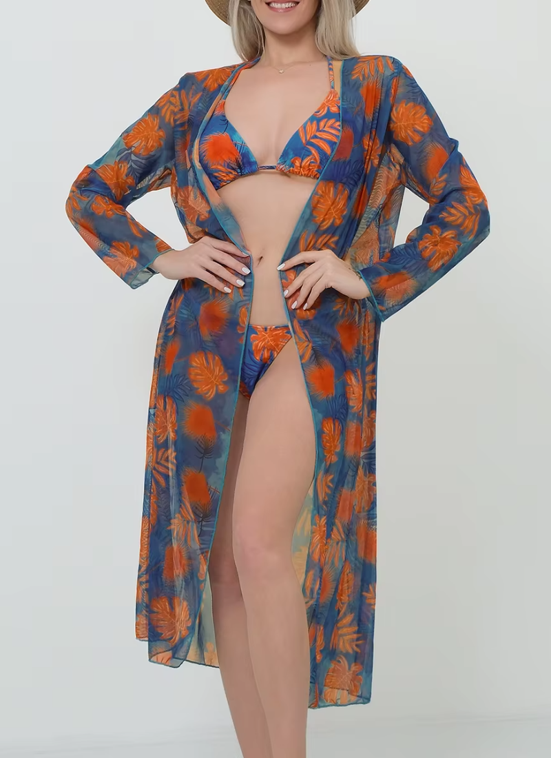 3 Pieces Halter Bikini Tringle String Swimsuit With Kimono Swimming Suit