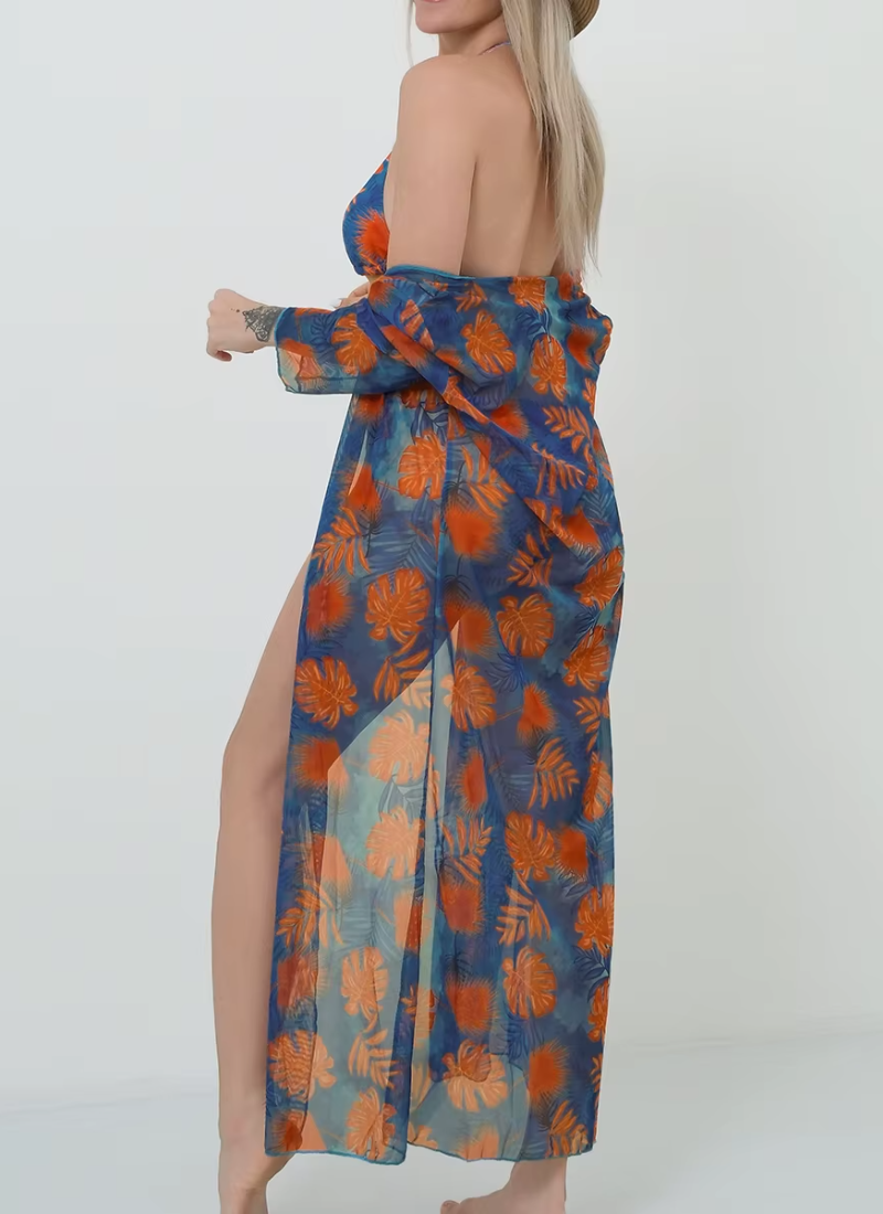 3 Pieces Halter Bikini Tringle String Swimsuit With Kimono Swimming Suit - Image 2