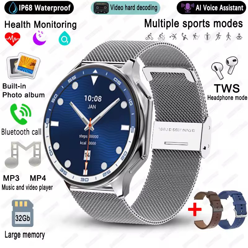 3D Surround Vision Player 4GB Large Memory IP68 Mesh 1.43 AMOLED Screen Smartwatch
