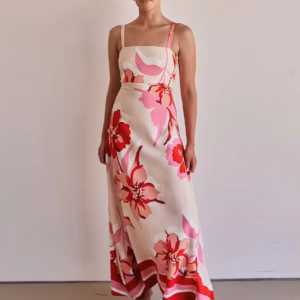Elegant Printing Spaghetti Strap A-line Beach Style Long Maxi Dress