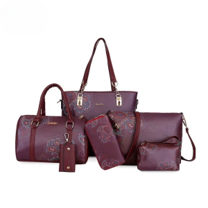 6 Piece Set Vintage Printed High Quality Trend One Shoulder Crossbody Handbags Purse