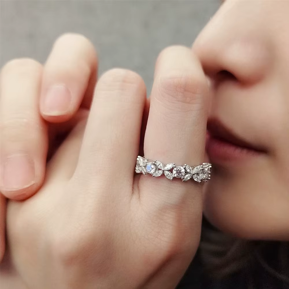 925 Sterling Silver Engagement Fine Jewelry Full Moissanite Ring